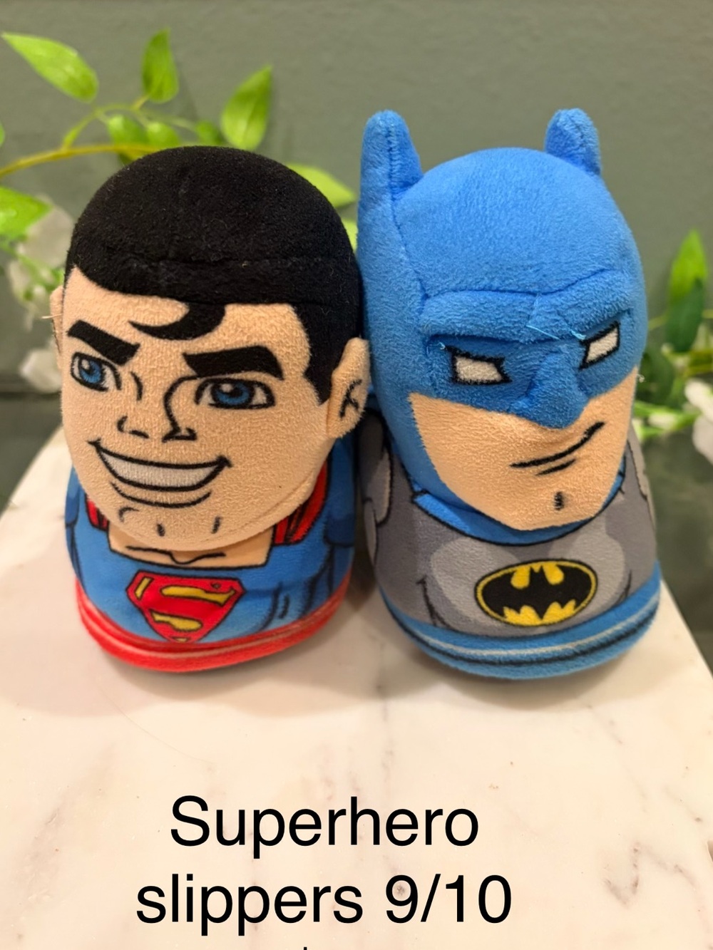 Kids Plush Character Slip-On Slippers in Blue and Gray